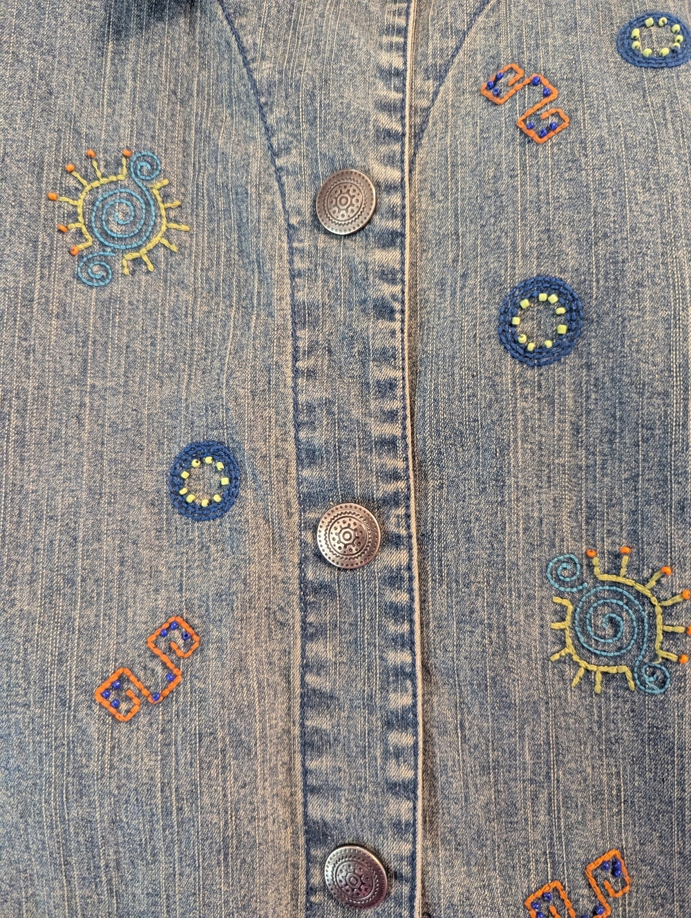 90s Hearts Of Palm Embroidered Beaded Blue Brushed Denim Jean Jacket Women's 18 - Picture 6 of 12